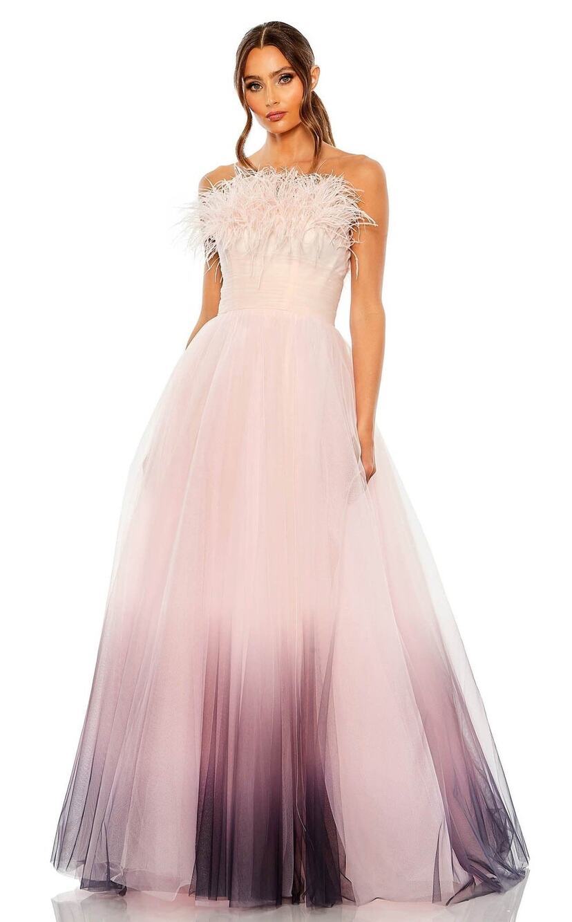 NWT MAC DUGGAL 20557 Pink Ombre Strapless Tulle Base Feather Bodice Gown Size 14